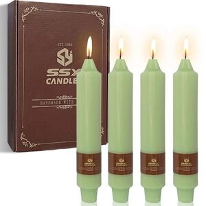 Light Green Taper Candles 4 Pack 7 Inch Dinner Candles 7+ Burn Hours Unscented